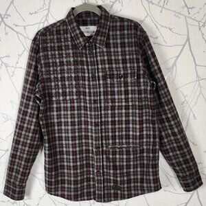 Orisue Gray Red Plaid Checks 100% Wool Button Front Flannel Shirt